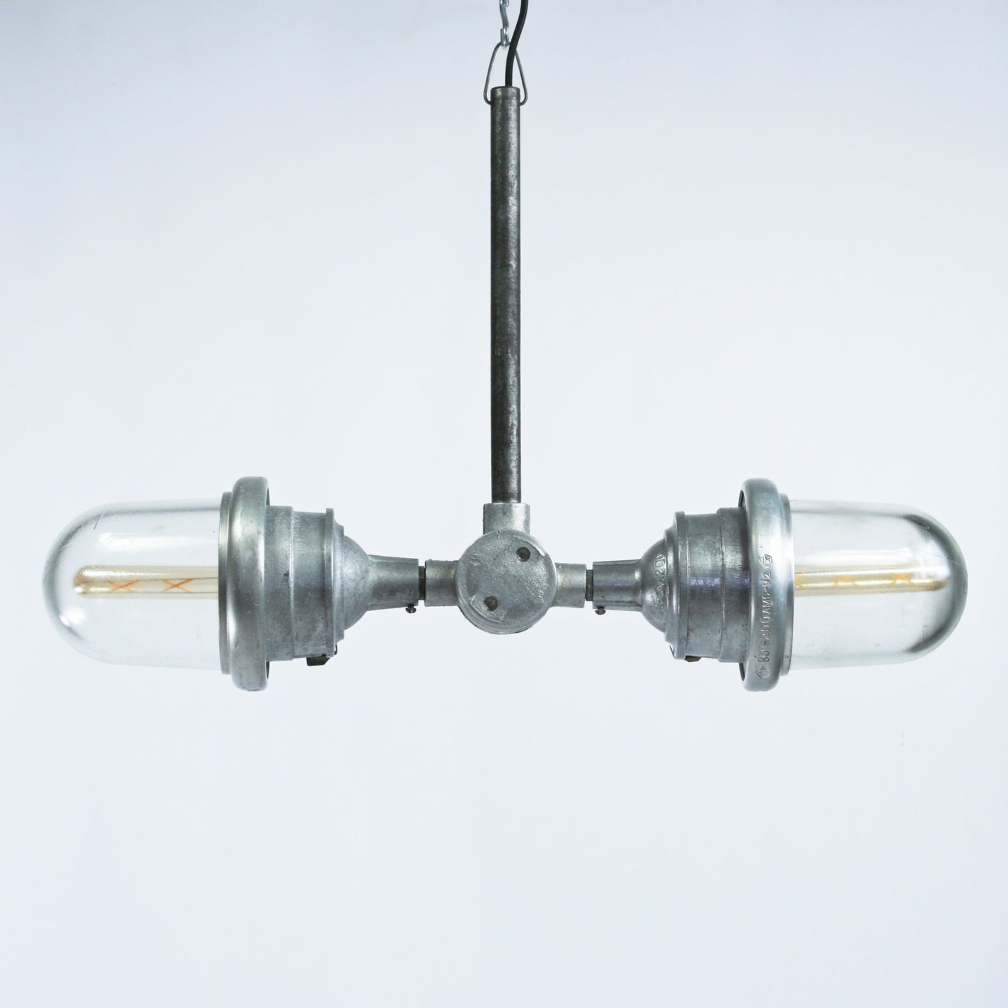 Soviet industrial dual lamp pendant light fixture