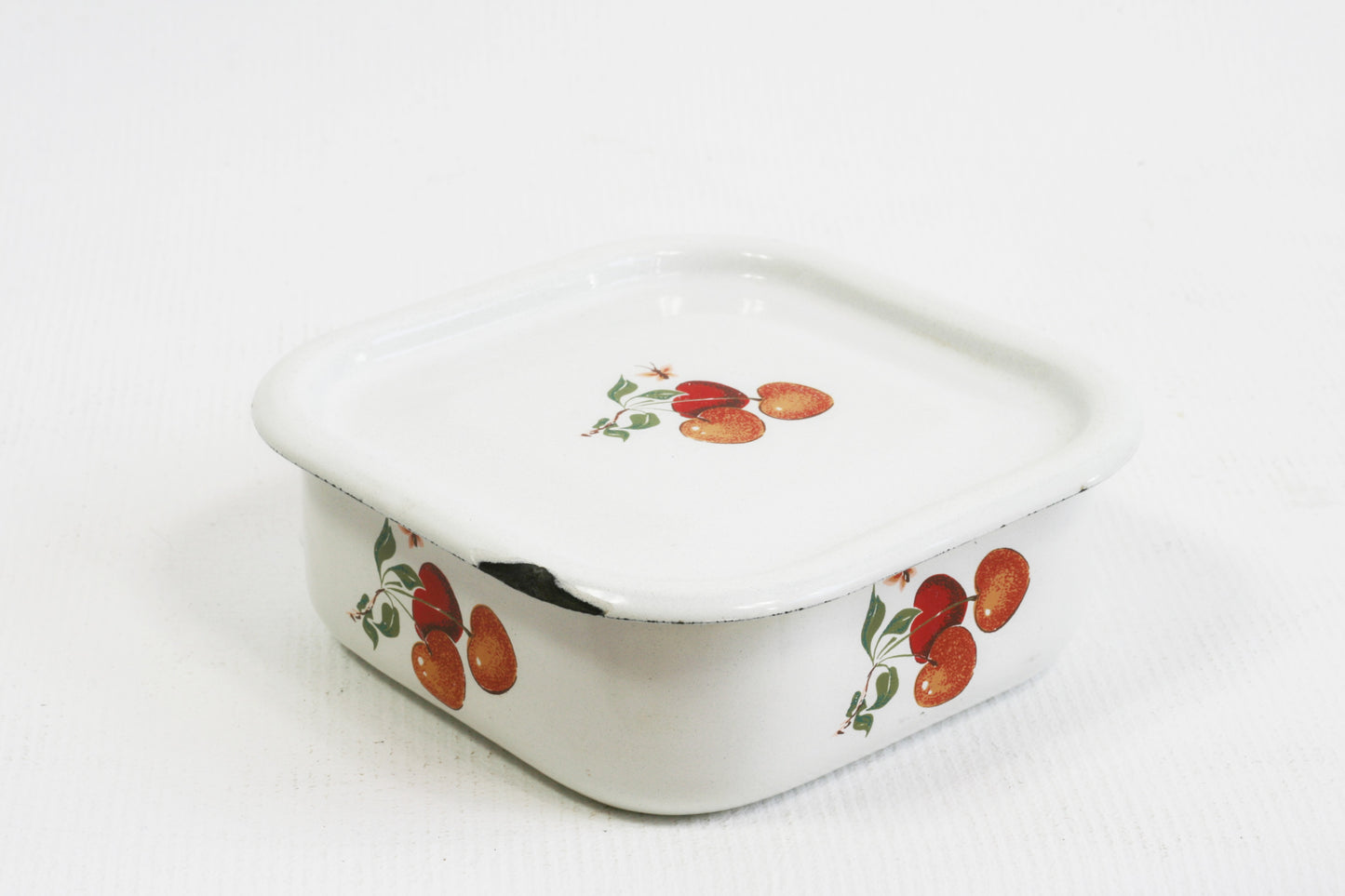 Vintage white enamel dish box | Soviet porcelain enamel box | Soviet union metal fridge box | USSR white enamel container, enamel mug, cup