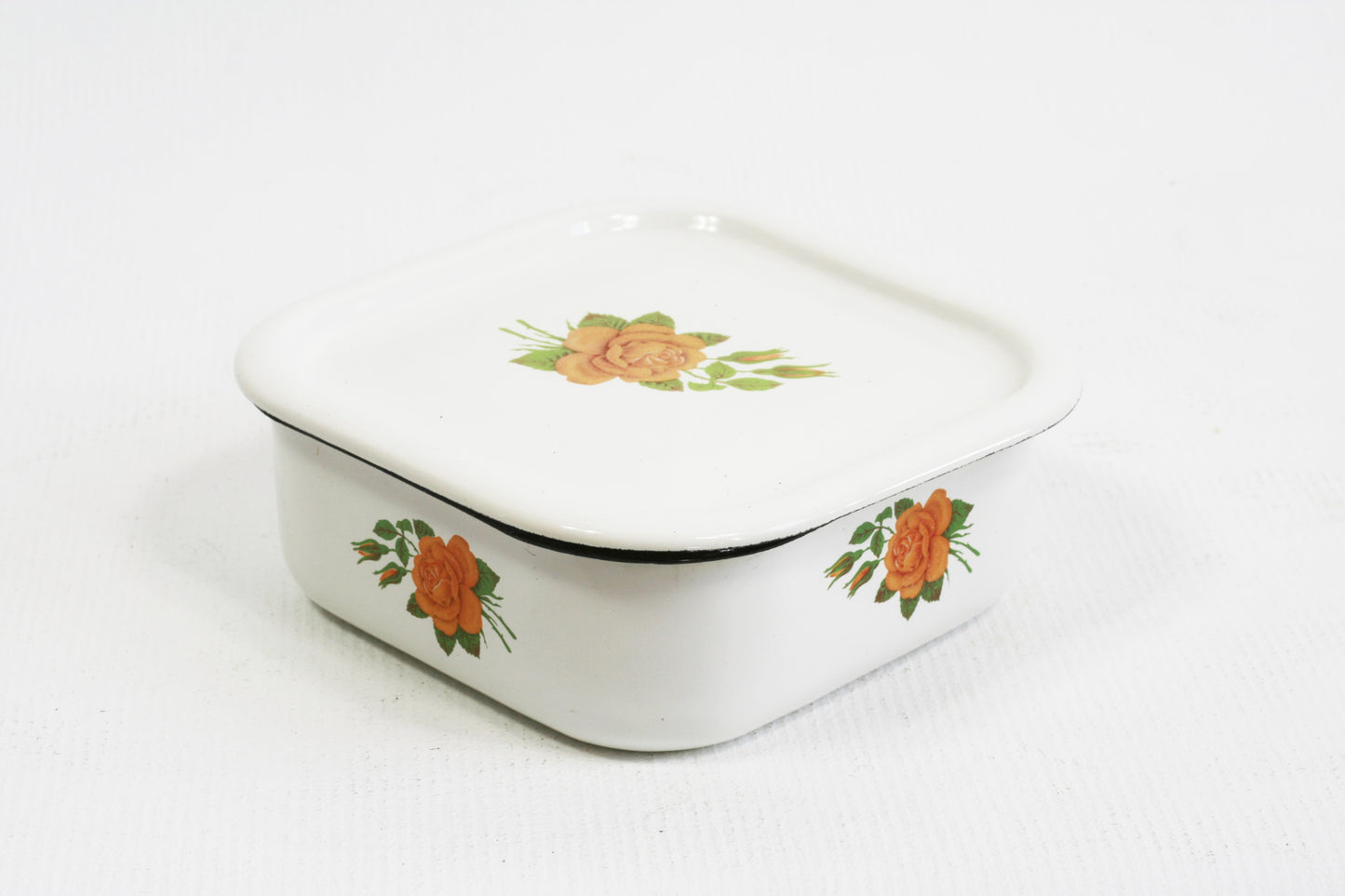 Vintage white enamel dish box - enamel container, enamel mug