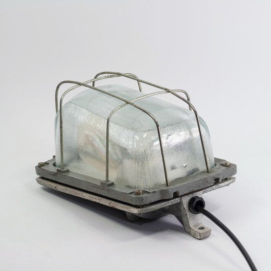 Vintage cast iron industrial wall lamp scone with glass dome and cage