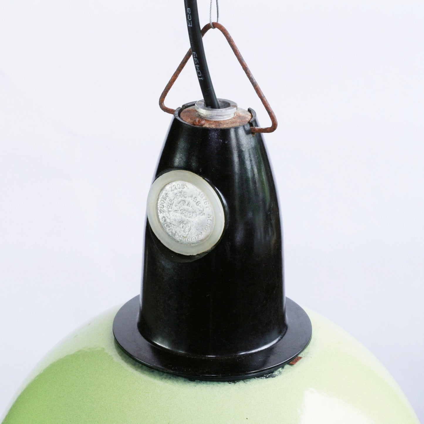 Vintage Soviet pendant industrial lamp | USSR green enamel pendant hanging lighting | Soviet light fixture with bakelite, industrial light