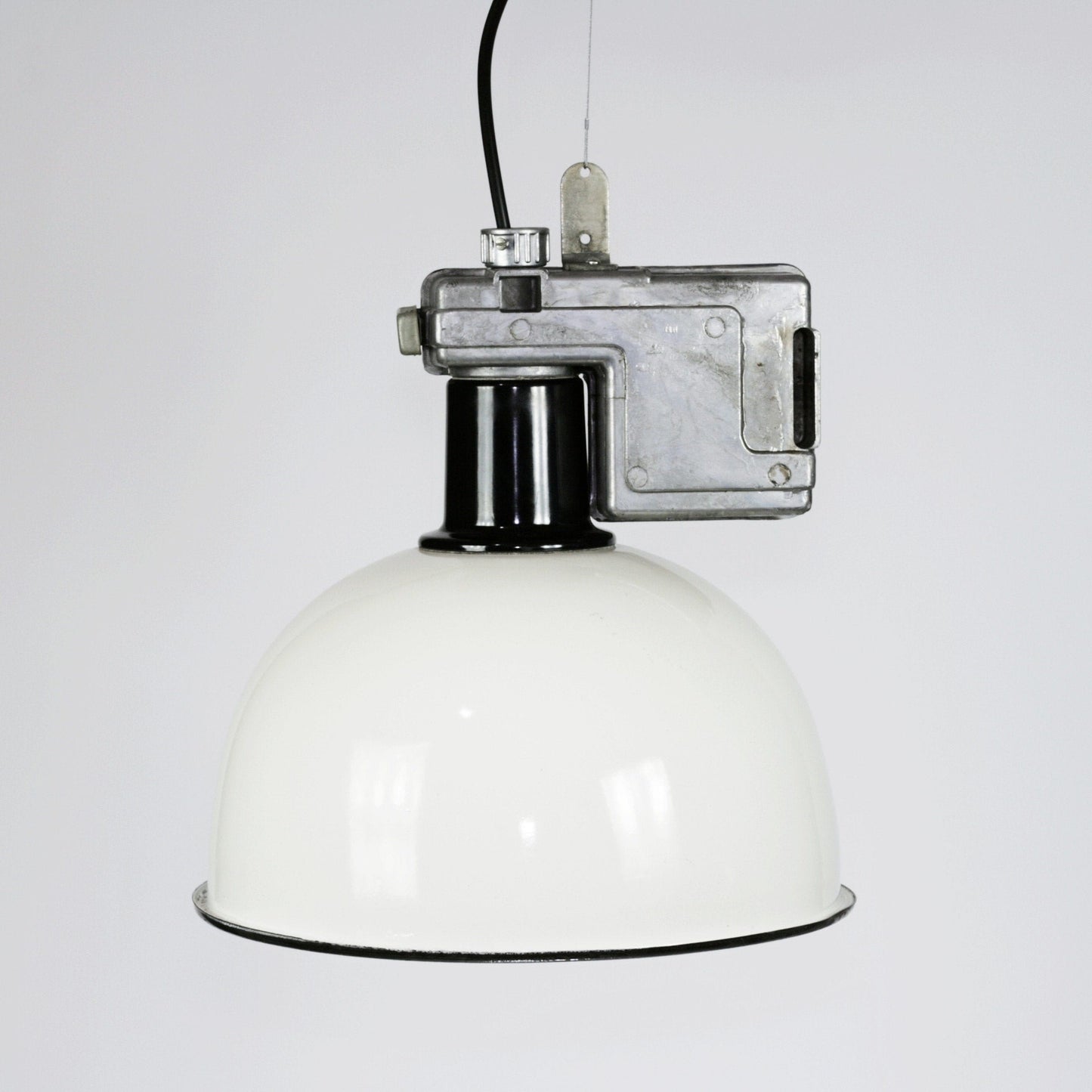 Vintage industrial Soviet pendant lamp | USSR white enamel pendant hanging lighting lamp fixture with bakelite, loft light, industrial light