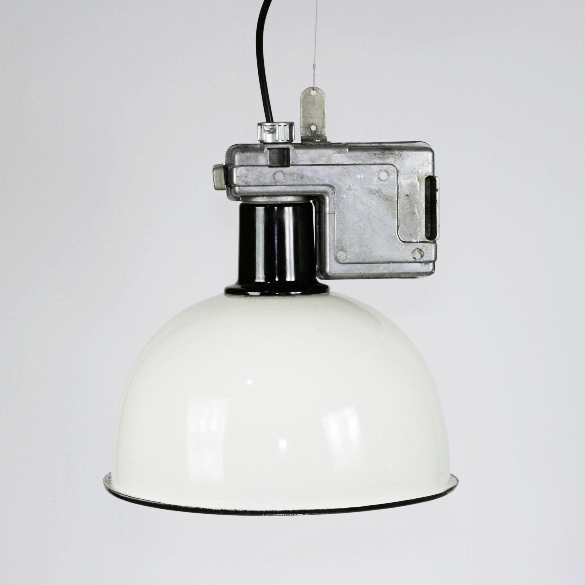 Vintage industrial Soviet pendant lamp | USSR white enamel pendant hanging lighting lamp fixture with bakelite, loft light, industrial light