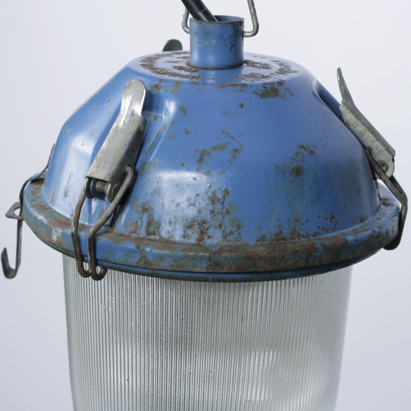 Vintage rustic Soviet industrial lamp | USSR blue pendant hanging lighting | Rusted industrial light fixture Soviet Union