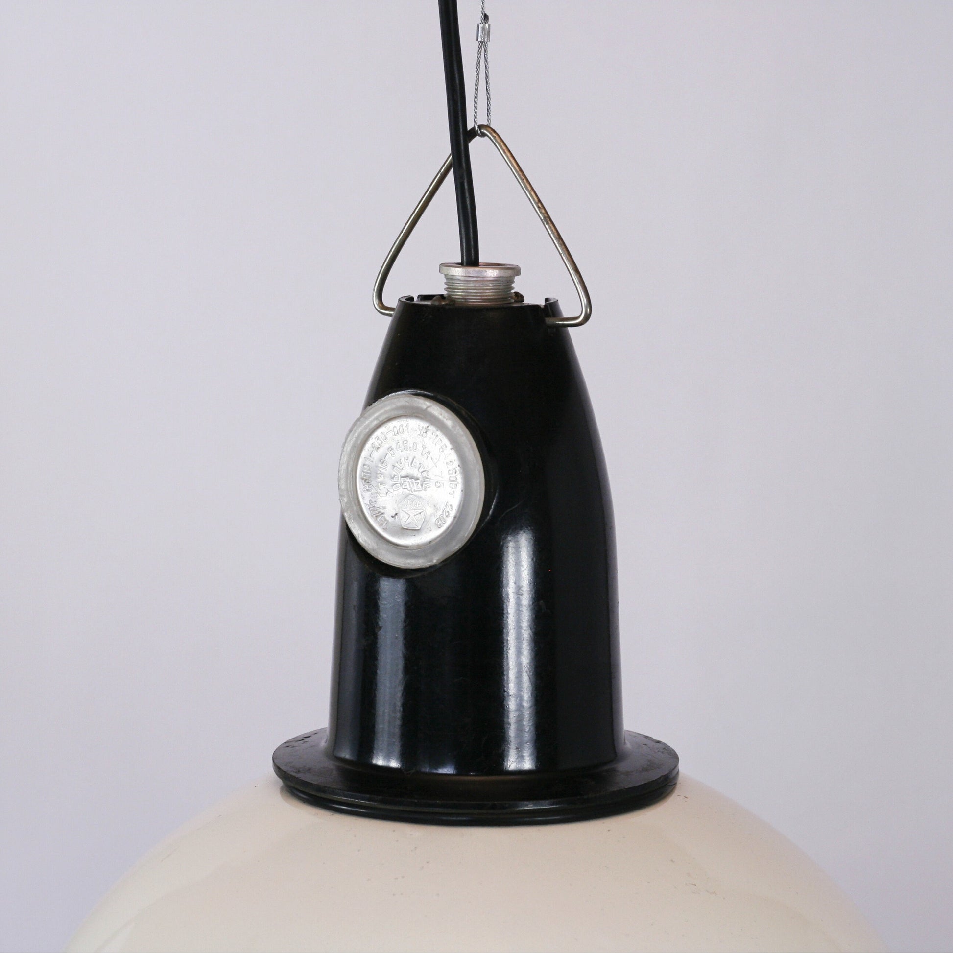 Vintage industrial Soviet pendant lamp | USSR white enamel pendant hanging lighting fixture with bakelite, farmhouse pendant light fixture