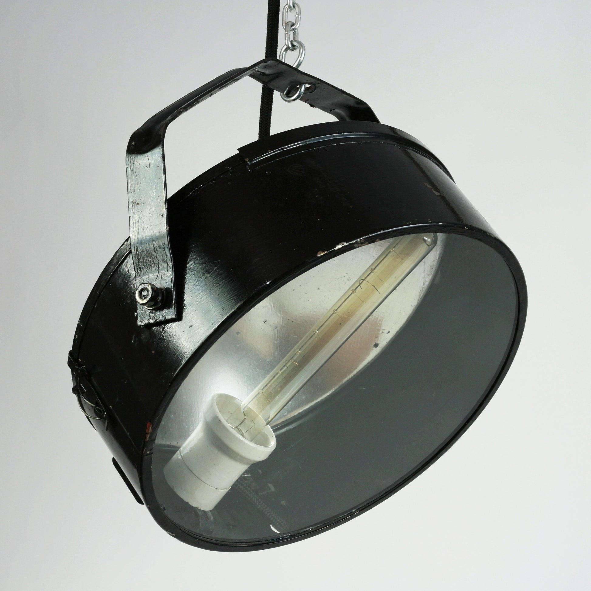 Vintage Soviet USSR searchlight / spotlight lighting | Black industrial lamp , can be used as pendant or tripod light