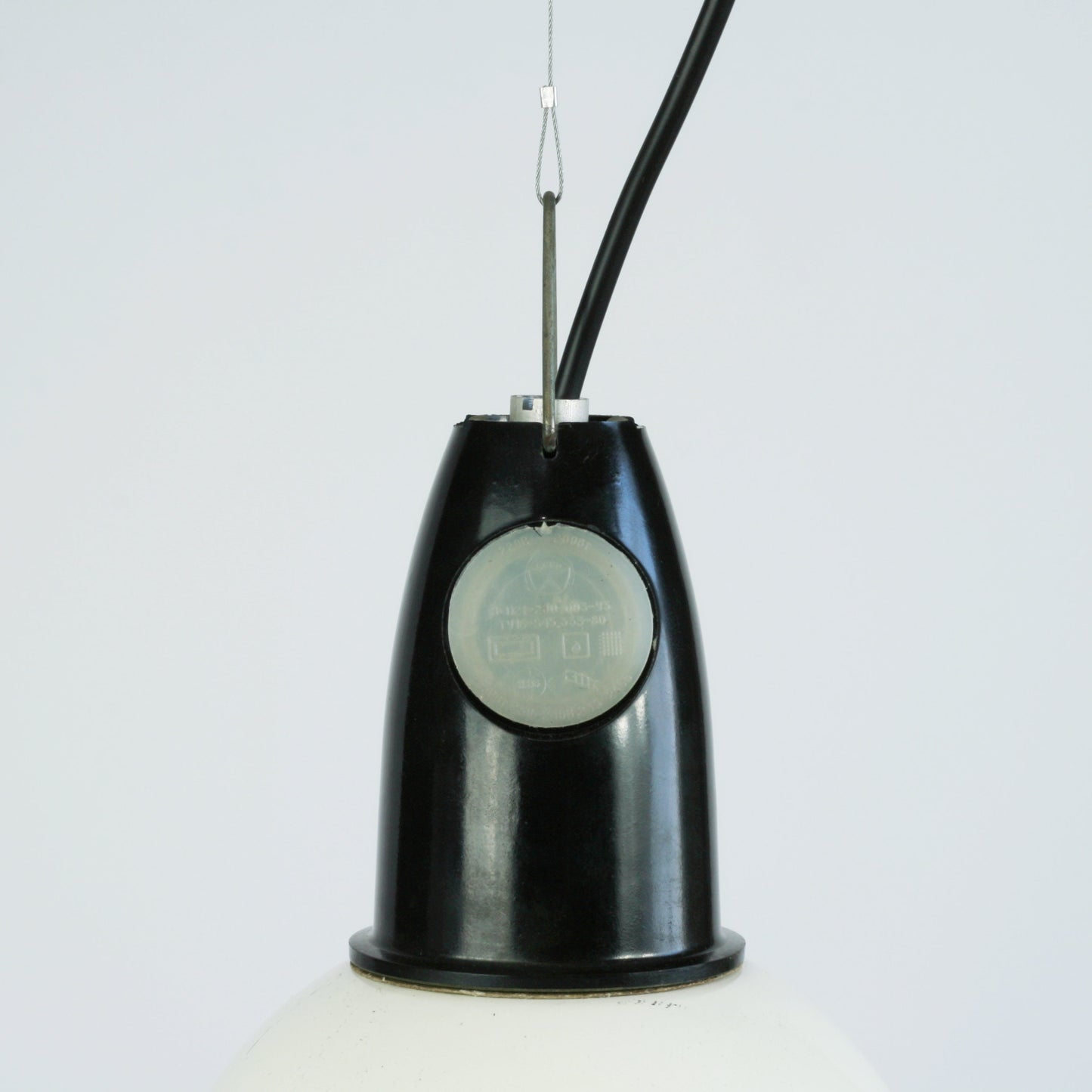 Vintage angled Soviet shade pendant industrial lamp | Mini USSR white enamel pendant light | Lighting fixture with bakelite | Soviet lamp