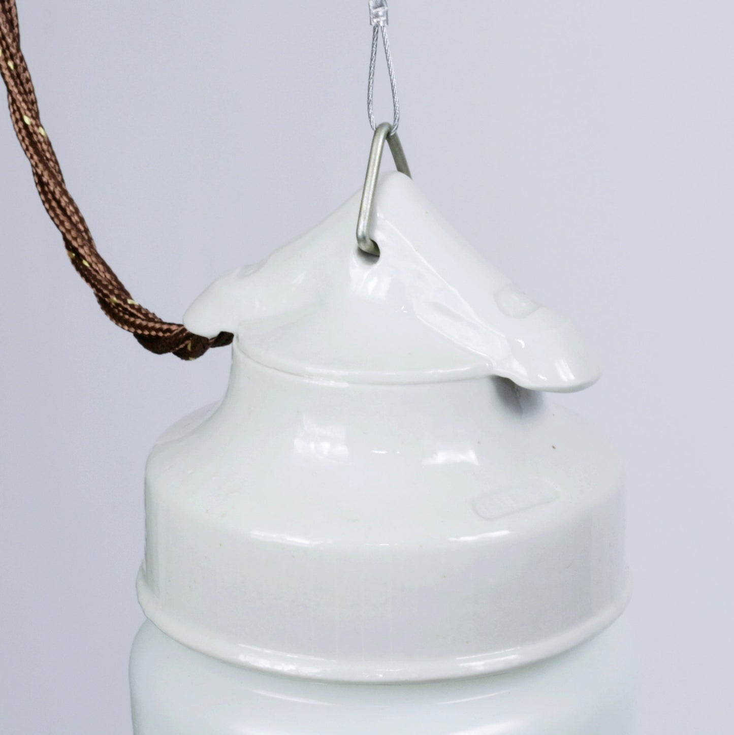 Vintage porcelain hanging farmhouse lamp opaline glass | Soviet USSR Ceramic pendant light fixture white opal jar dome antique milk glass