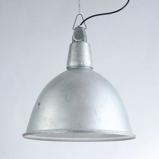 Vintage Soviet industrial pendant lamp | USSR aluminum light fixture with oversize shade | Refurbished  factory hanging lighting