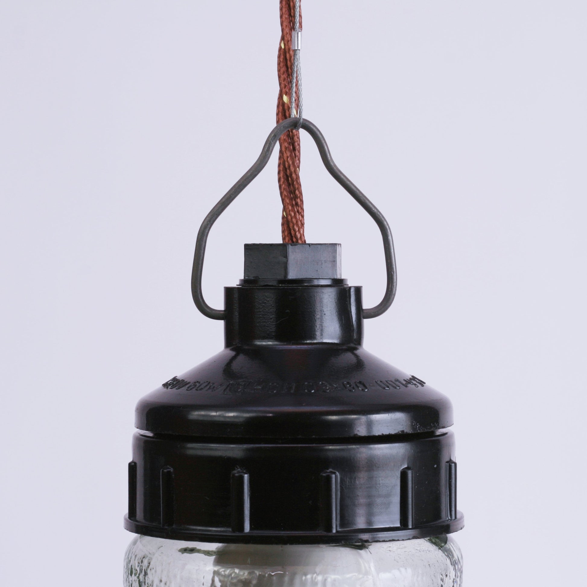 Vintage jar hanging lamp with bakelite fitter | Bakelite farmhouse lamp | Soviet Union USSR pendant ceiling light fixture | glass jar lamp