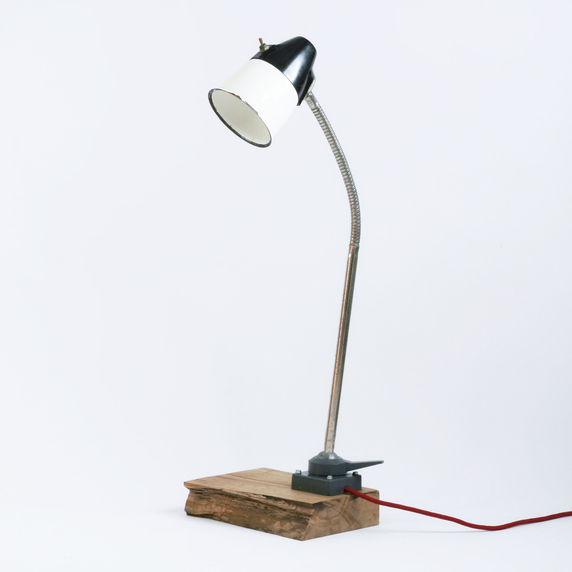 Soviet workshop gooseneck lamp | Bakelite desk lighting, enamel shade | USSR industrial factory table  light | industrial desk lamp