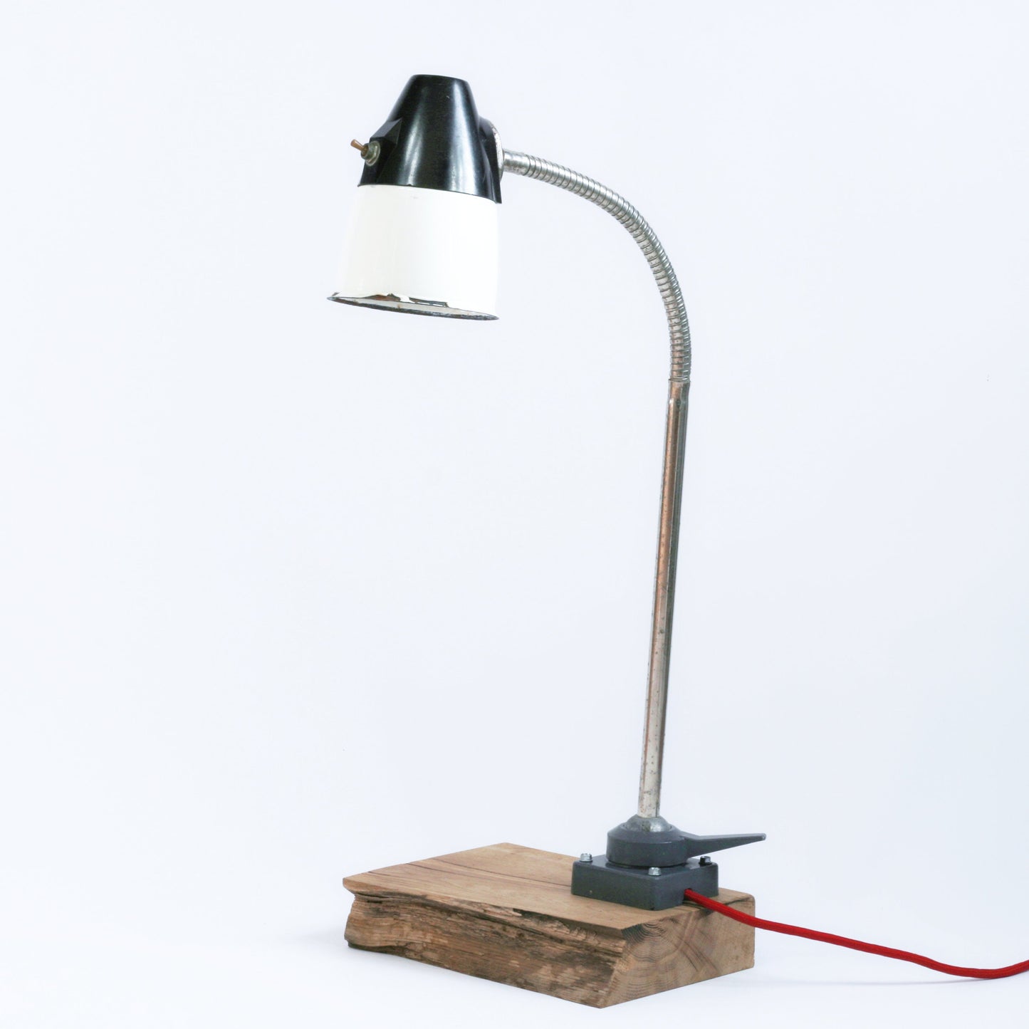 Soviet workshop gooseneck lamp | Bakelite desk lighting, enamel shade | USSR industrial factory table  light | industrial desk lamp