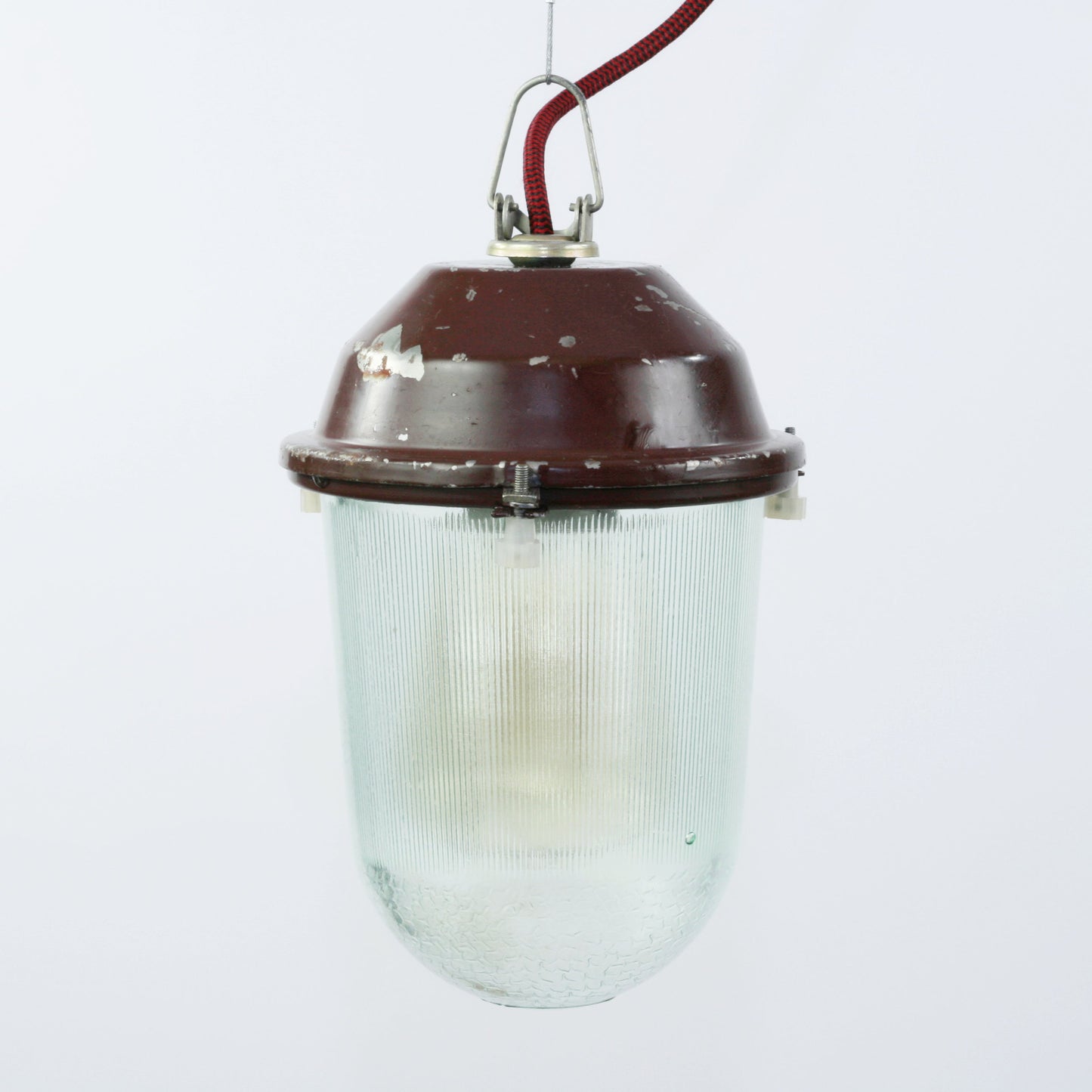 Soviet farmhouse lamp with glass lampshade, Vintage industrial pendant light, Soviet pendant lighting, farmhouse industrial lamp with glass