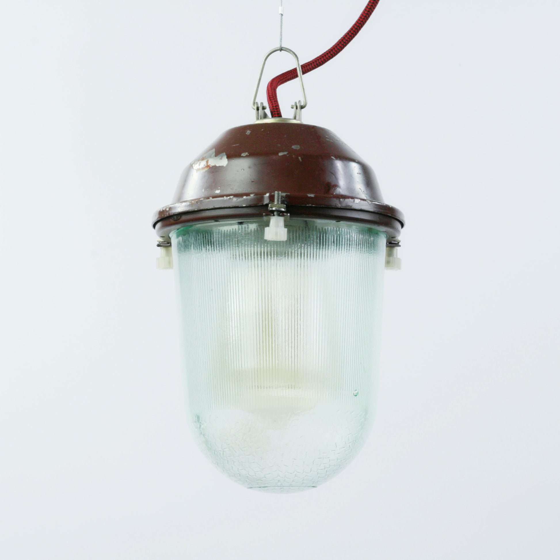 Soviet farmhouse lamp with glass lampshade, Vintage industrial pendant light, Soviet pendant lighting, farmhouse industrial lamp with glass