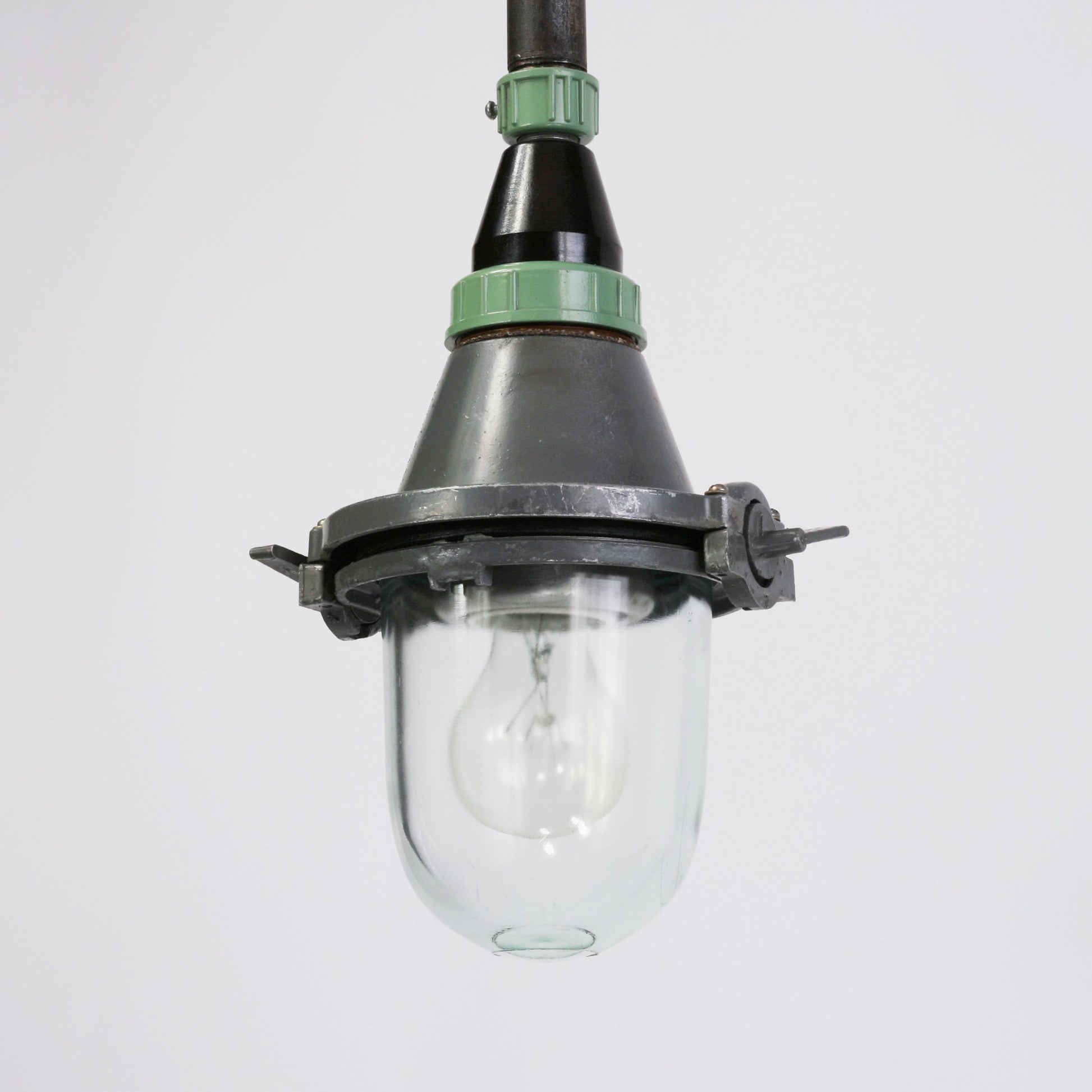 Gray pendant light industrial lamp shade - Soviet vintage lamp in aluminum with glass dome lampshade / Farmhouse industrial lighting ceiling