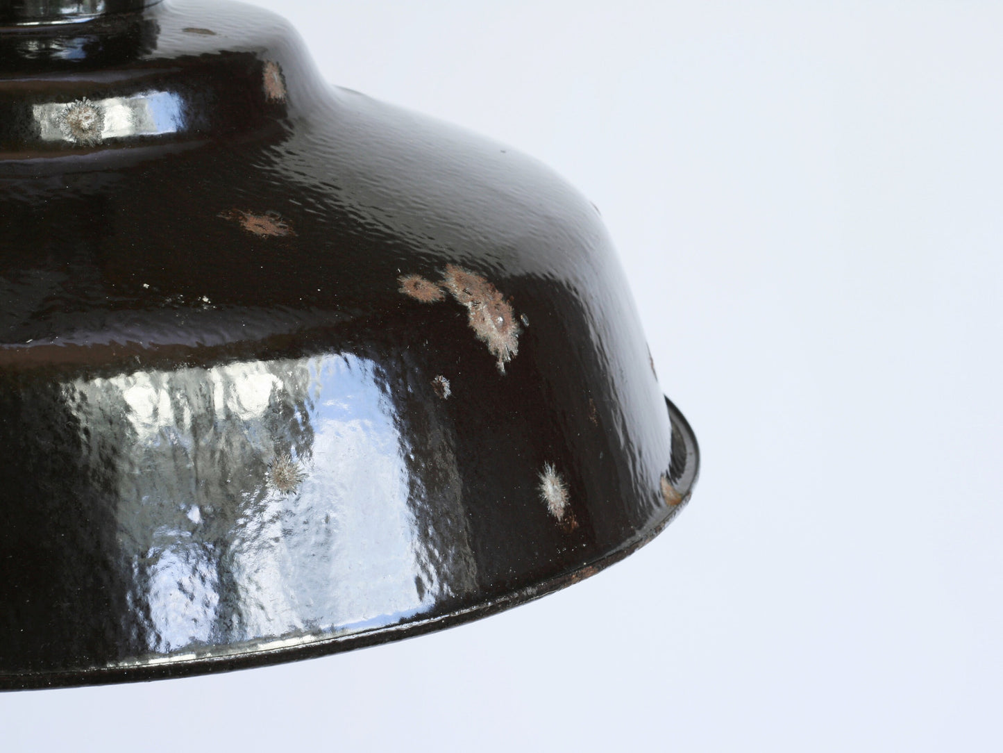 Retro Black enamel shade pendant lamp 60s Vintage USSR factory enameled industrial shade lighting | Antique dark brown Soviet light fixture