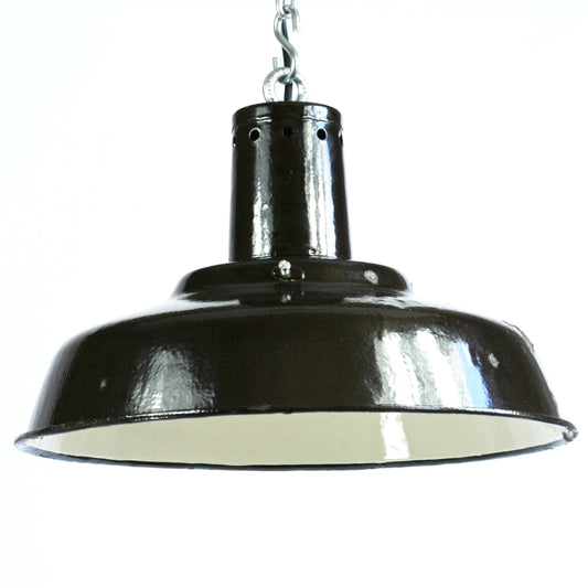 Retro Black enamel shade pendant lamp 60s Vintage USSR factory enameled industrial shade lighting | Antique dark brown Soviet light fixture