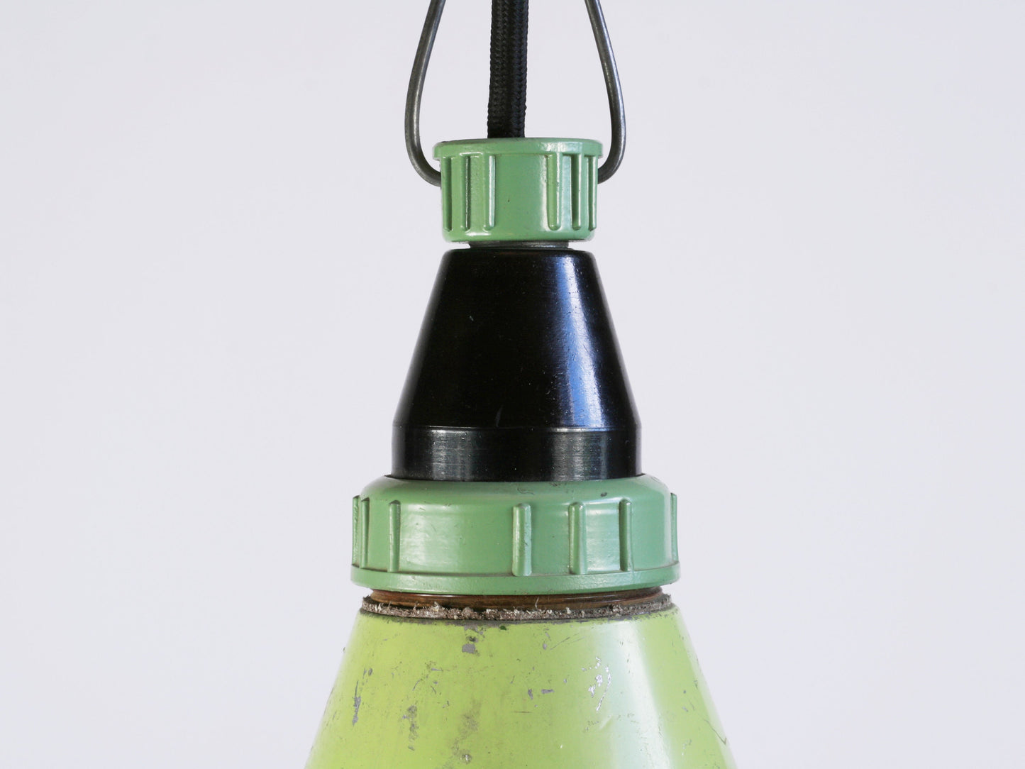 Bright green pendant light industrial lamp shade - Soviet vintage lamp in aluminum with glass dome lampshade / Farmhouse industrial lighting