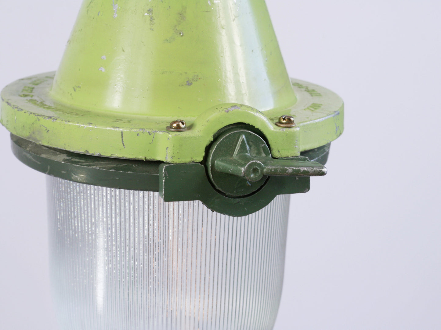 Bright green pendant light industrial lamp shade - Soviet vintage lamp in aluminum with glass dome lampshade / Farmhouse industrial lighting