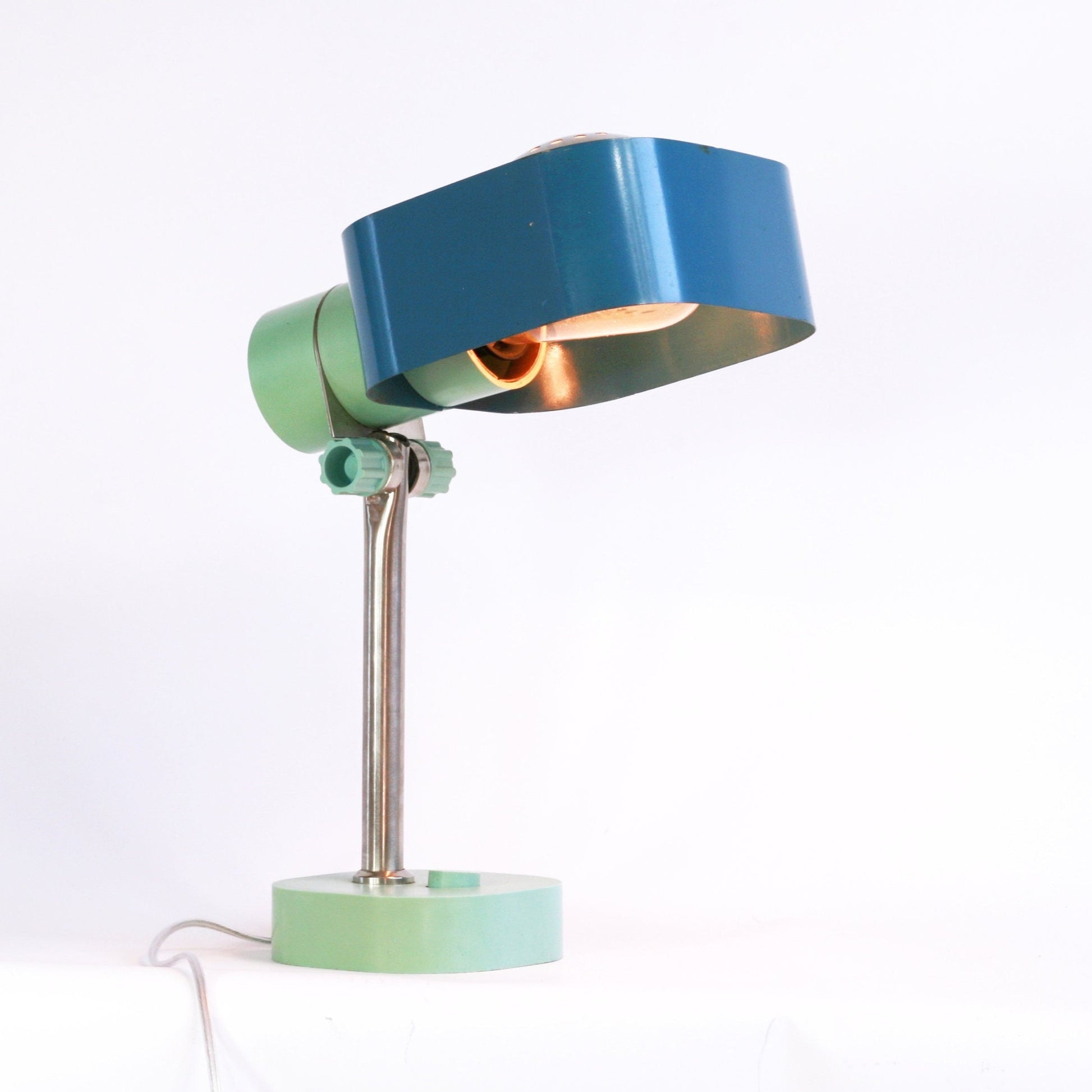 Vintage Soviet desk lamp - blue shade table lighting, green details | Adjustable Soviet desk lamp | USSR Soviet Union light. Retro desk lamp