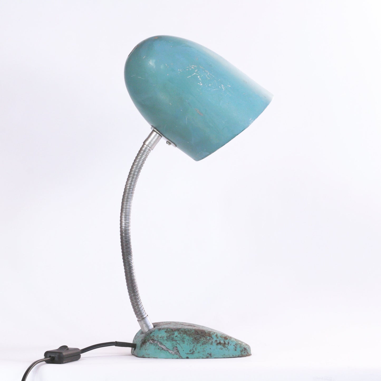 Vintage Soviet desk lamp - blue shade table lighting with original patina and rust | Gooseneck Soviet desk lamp | USSR Soviet table light