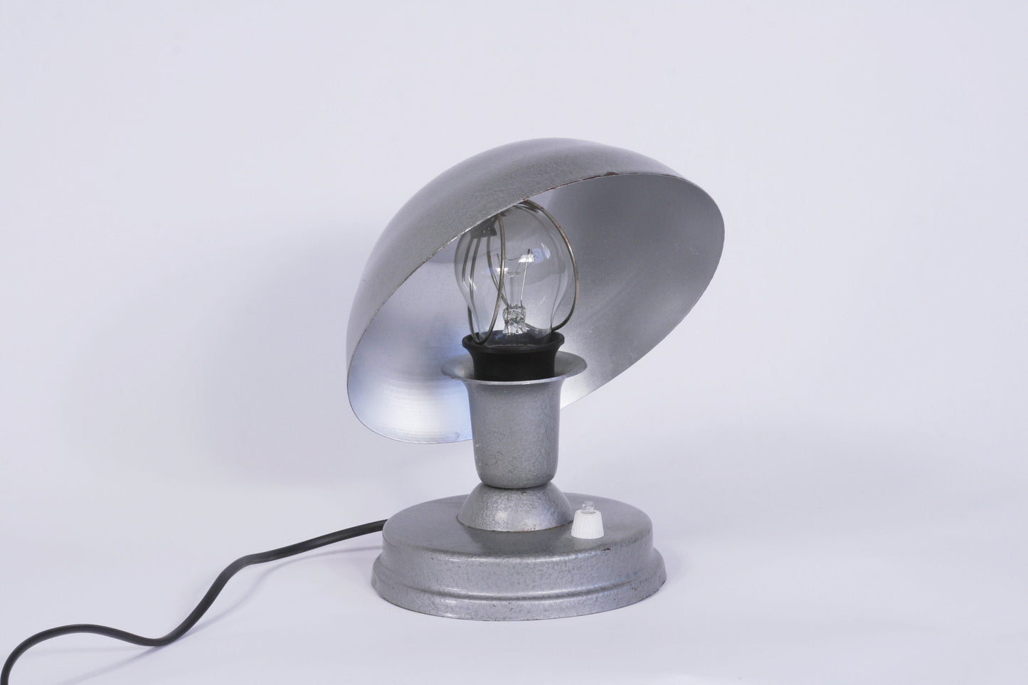 1960s Soviet table lamp mini mushroom, vintage Soviet Union desk lighting with gray shade, USSR small desk lamp. Retro table lamp