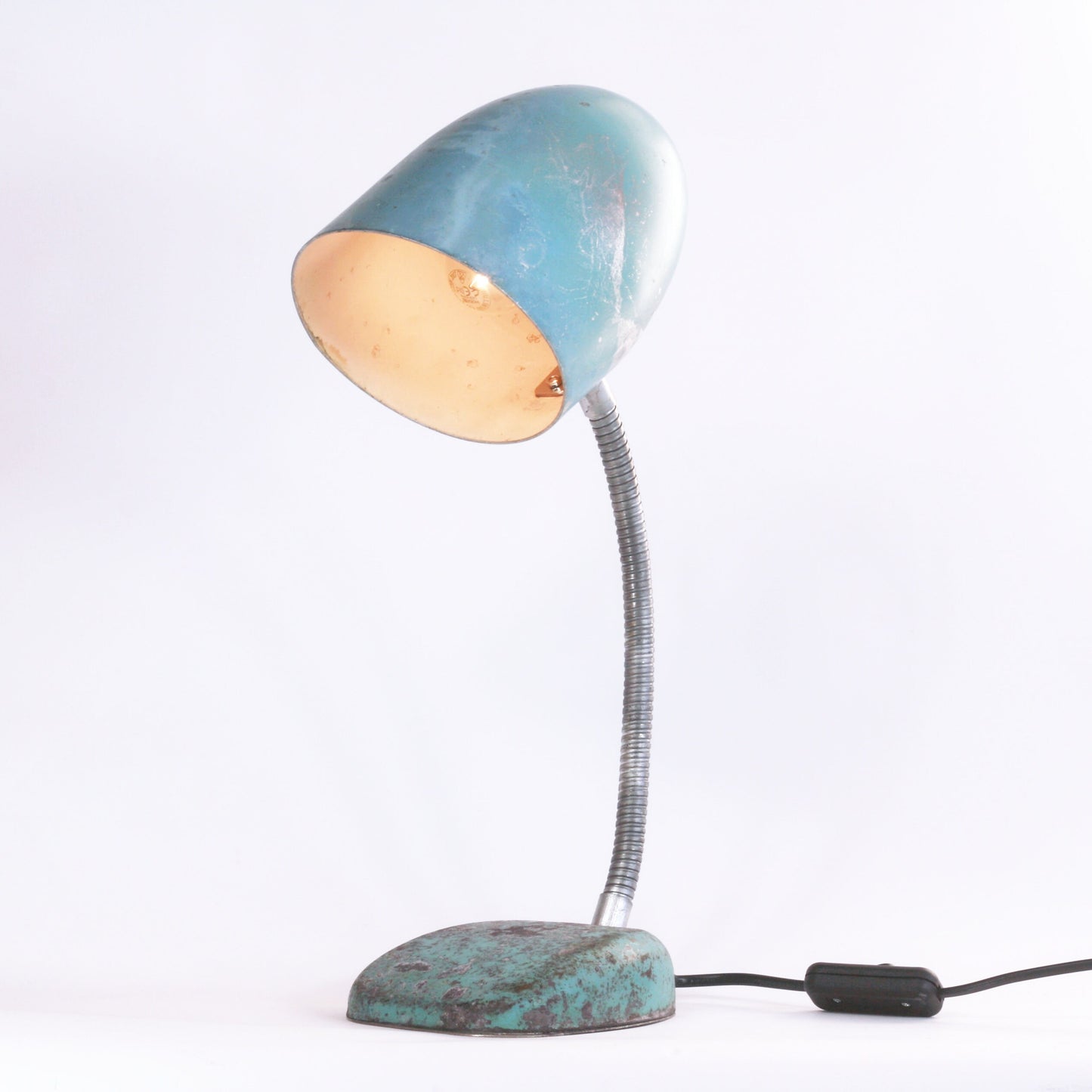 Vintage Soviet desk lamp - blue shade table lighting with original patina and rust | Gooseneck Soviet desk lamp | USSR Soviet table light