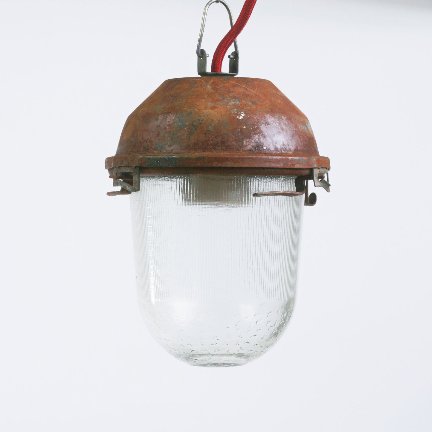 Vintage Soviet rusted patina industrial lamp USSR rust industrial hanging pendant light fixture / Glass dome shade Factory lighting ceiling