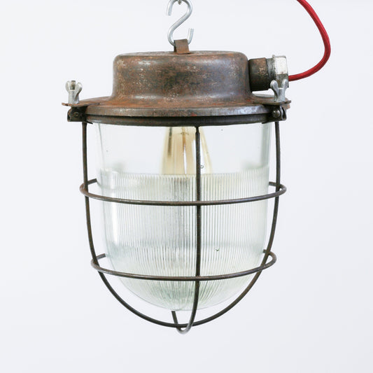 Large vintage industrial light fixture | Rust patina industrial pendant lamp | Vintage industrial factory cage light | industrial lighting