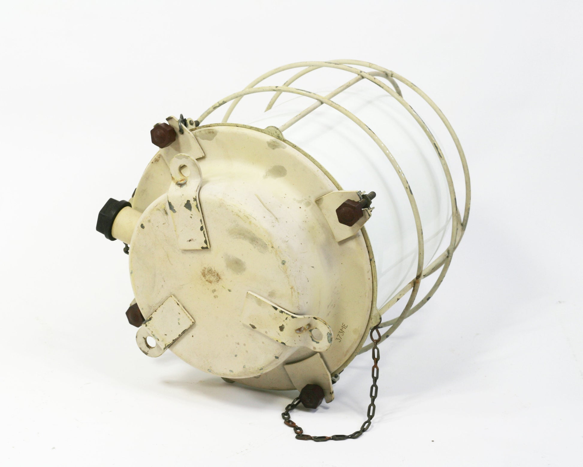 Vintage industrial wall lamp scone with opaline glass dome and cage | Marine wall scone | Nautical light fixture - wall ceiling yellow lamp