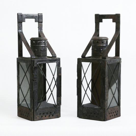 2pcs Antique railroad candle lantern lamp, Soviet Union 50s railway candle lights, USSR 1950's industrial lantern original